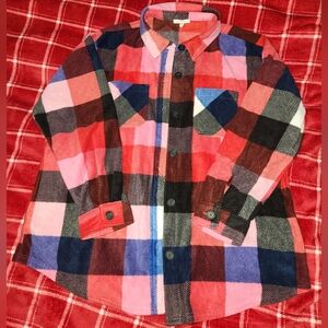 Maurices Red and Pink Plaid Fleece Shacket